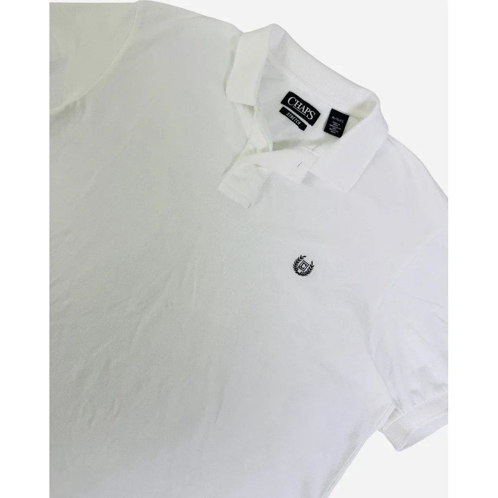 Chaps Stretch Polo Shirt Men's XL White Embroidered‎ Logo Casual Golf Polo